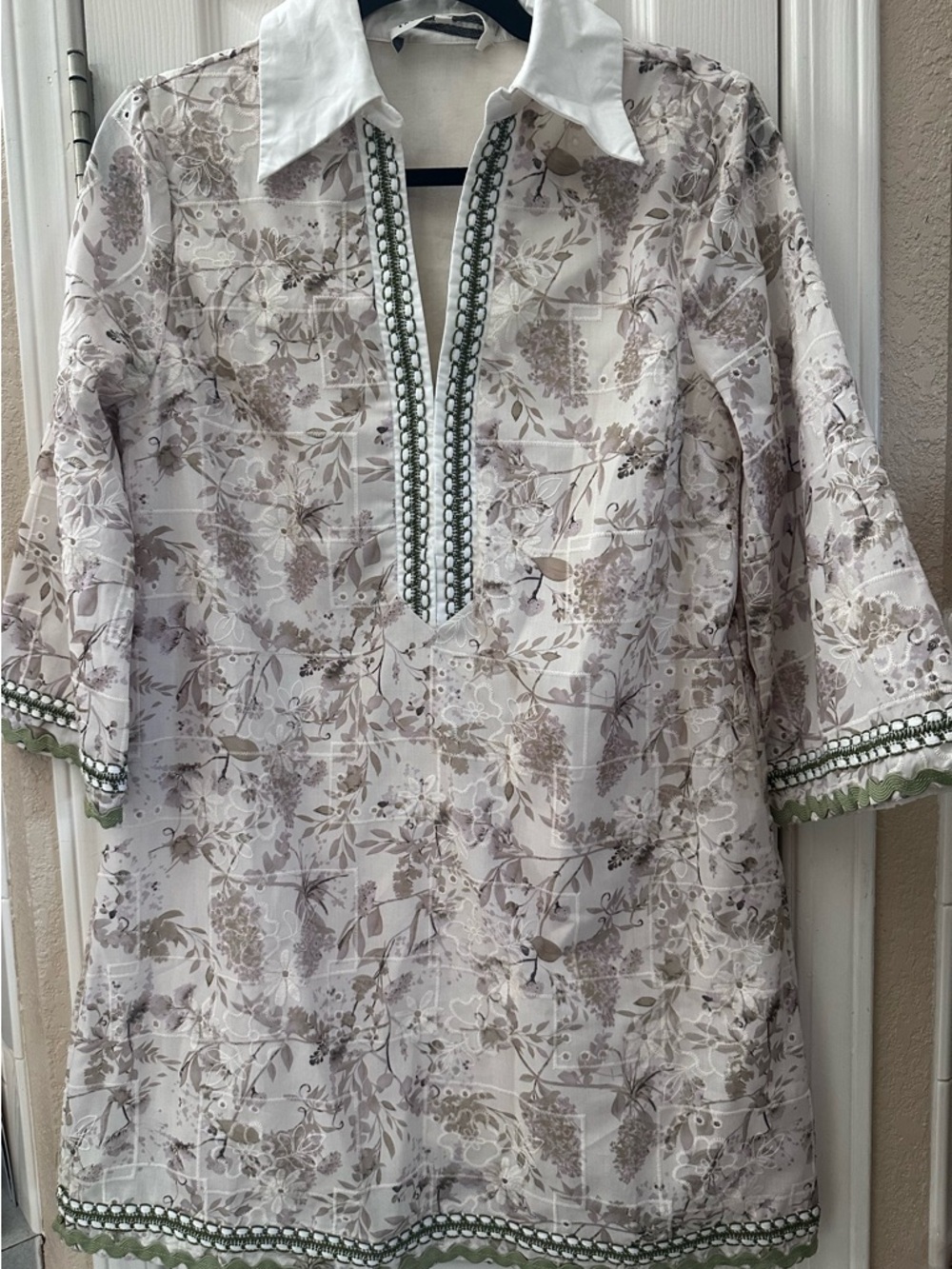 English Factory Cream and Olive Floral Embroidered Tunic Dress - Picture 4 of 7